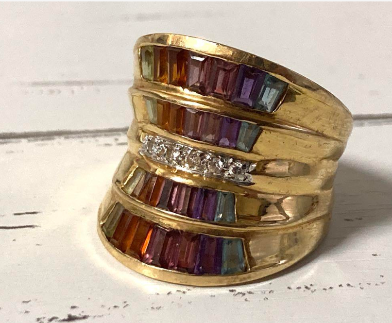 マルチカラー トルマリン ダイヤ リング k14 イエローゴールド
