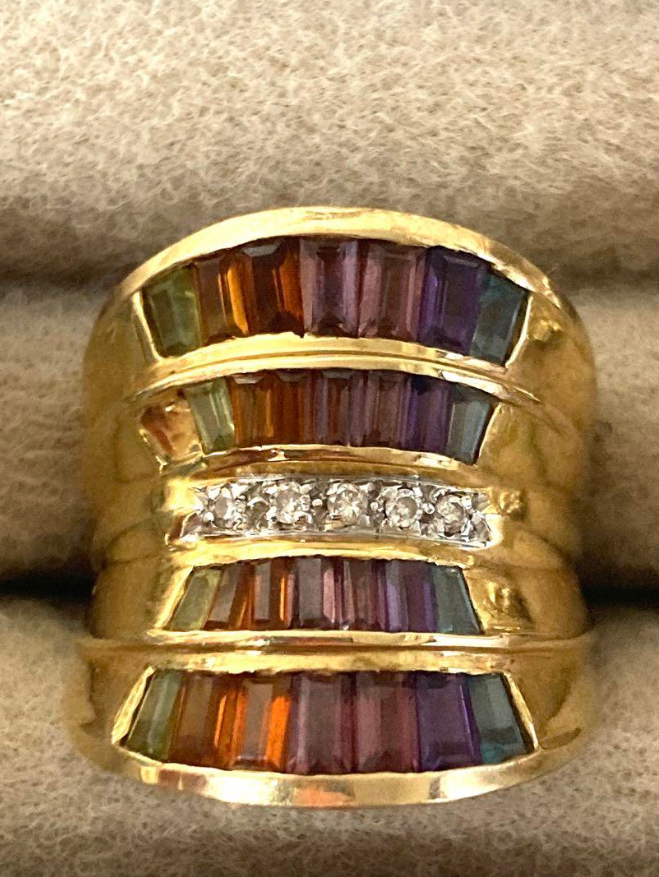 マルチカラー トルマリン ダイヤ リング k14 イエローゴールド