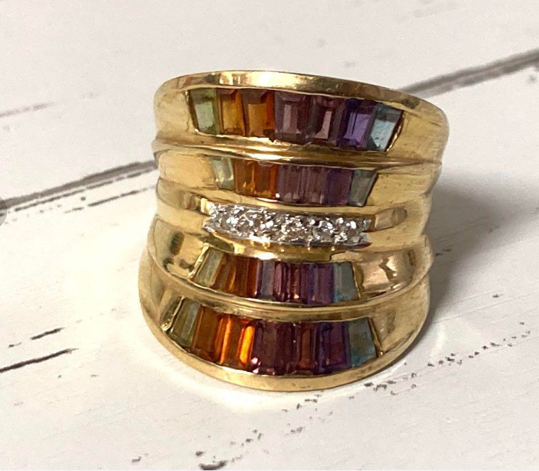マルチカラー トルマリン ダイヤ リング k14 イエローゴールド