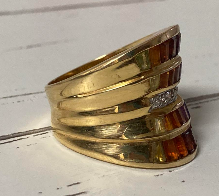 マルチカラー トルマリン ダイヤ リング k14 イエローゴールド