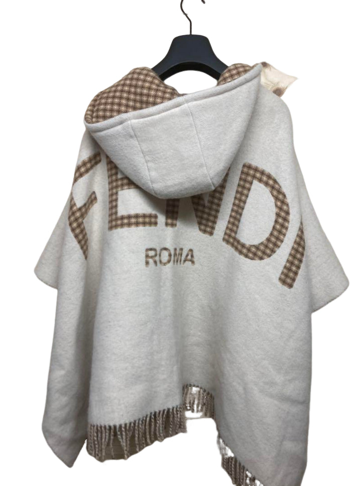 フェンディ フリンジ フード ポンチョ