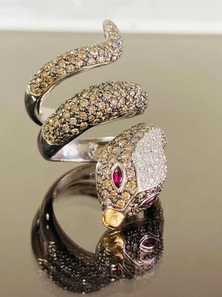 スネーク リング ダイヤ 3.36ct ルビー 0.15ct k18