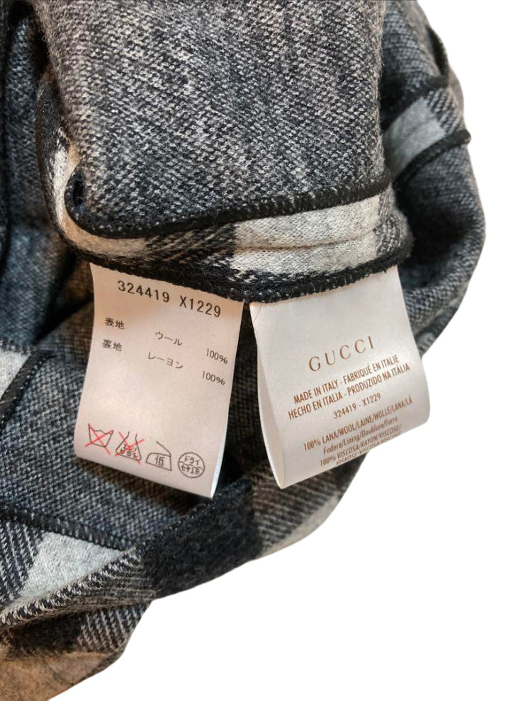 グッチ チェック柄 半袖 ワンピース ブローチ付き