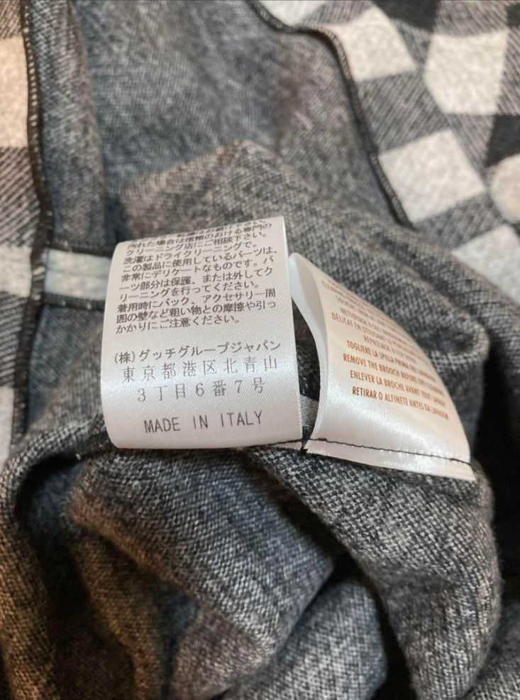 グッチ チェック柄 半袖 ワンピース ブローチ付き