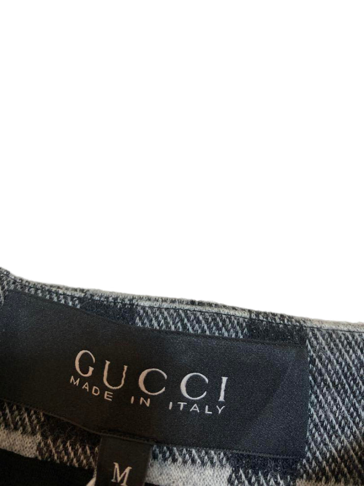 グッチ チェック柄 半袖 ワンピース ブローチ付き