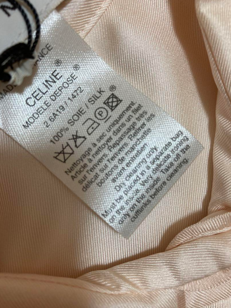 セリーヌ サテンシルク 長袖ワンピース シェルボタン