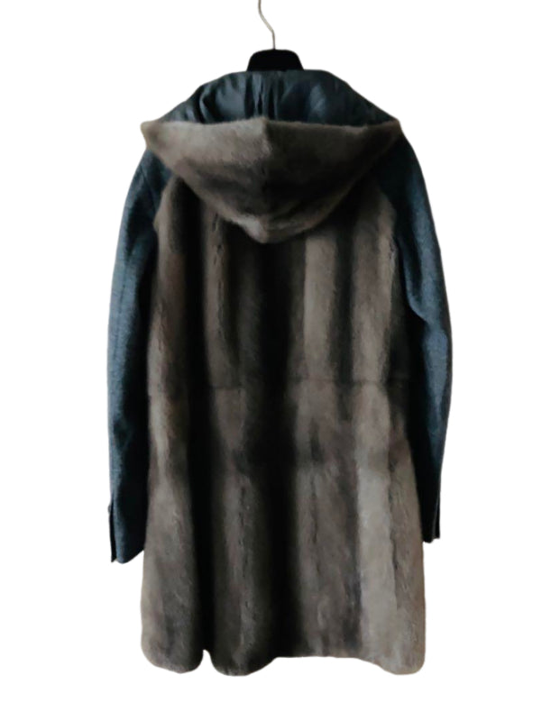 ブルネロクチネリ フーテッド コート ミンク カシミヤ レザー