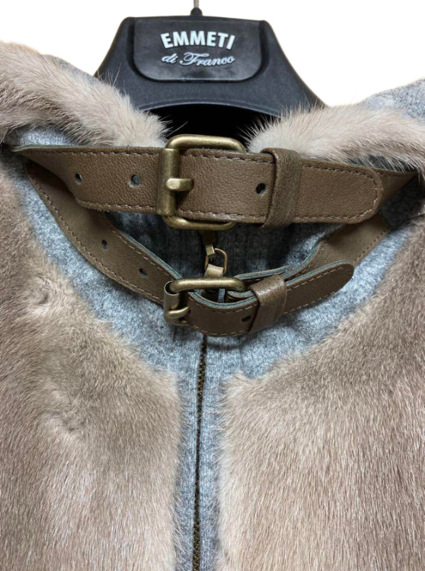 ブルネロクチネリ フーテッド コート ミンク カシミヤ レザー