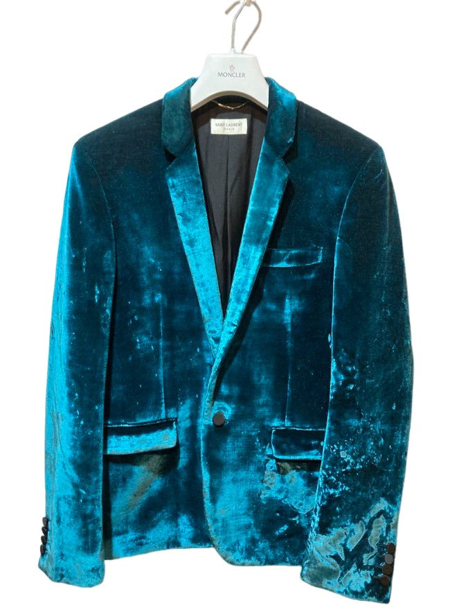 サンローラン ベルベット ジャケット ブルー メンズ
