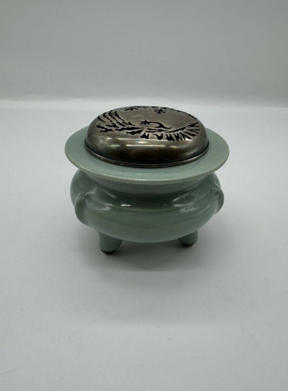 青磁 香炉 純銀火屋 三足香炉 銀火屋 青磁、三足香炉 青磁 香炉 純銀火屋 三足香炉 銀火屋 青磁