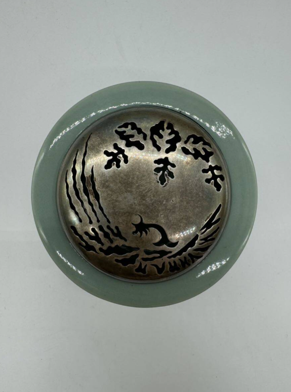 加藤渓山 青磁 三足香炉 銀火屋