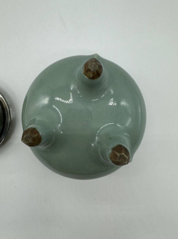 加藤渓山 青磁 三足香炉 銀火屋