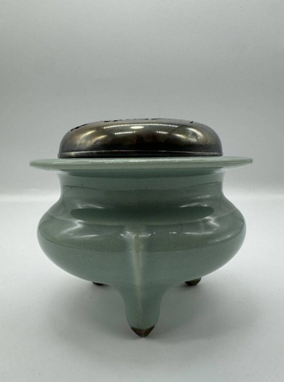 加藤渓山 青磁 三足香炉 銀火屋