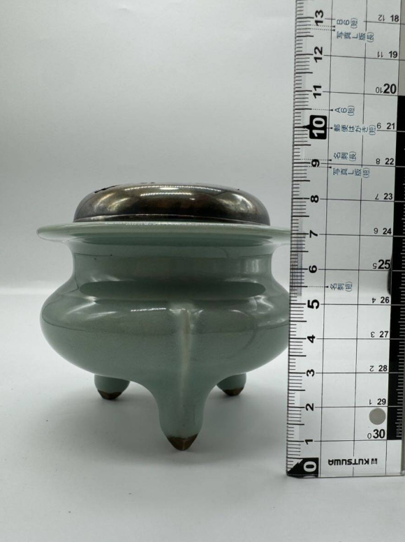 加藤渓山 青磁 三足香炉 銀火屋