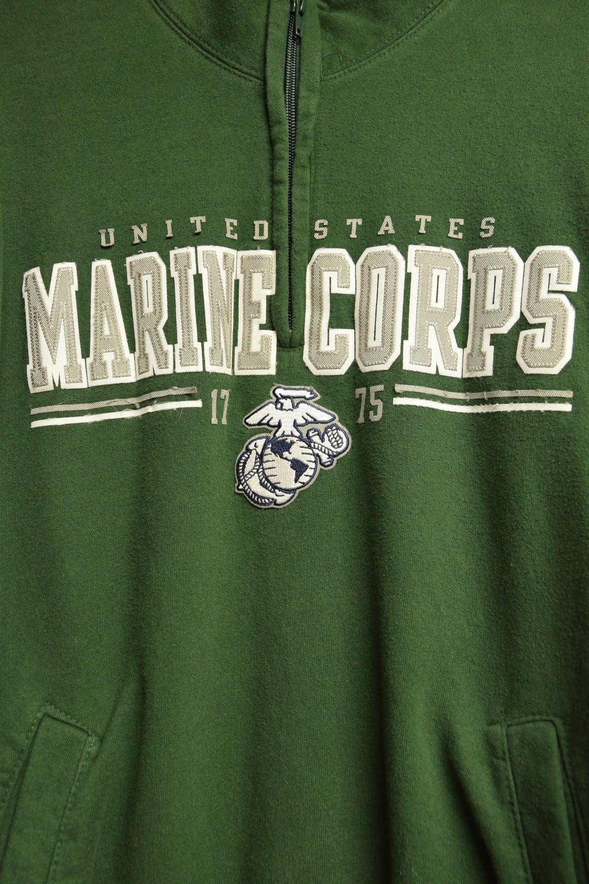 メンズヴィンテージ スウェット 【Champion】 ハーフジップ MARINE CORPS グリーン