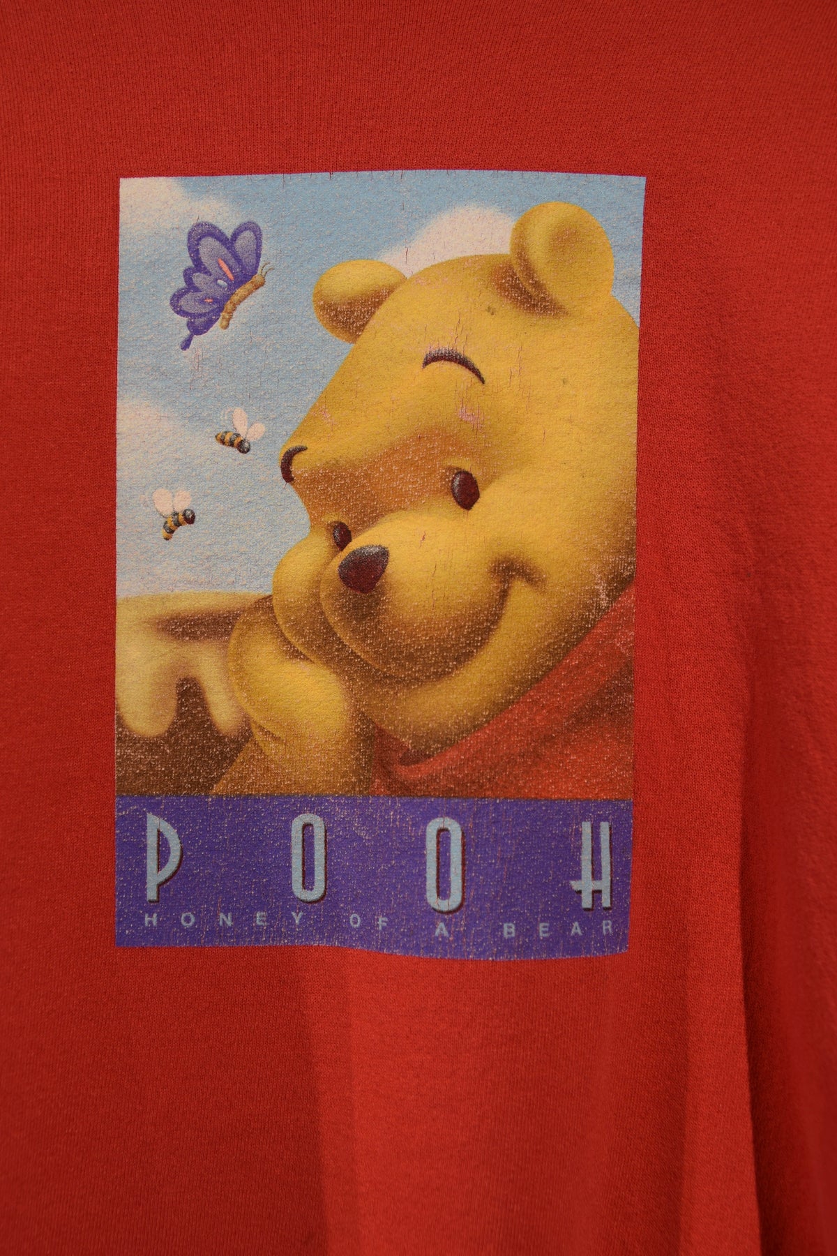 メンズヴィンテージ スウェット 【Disney】 POOH フロントプリント レッド