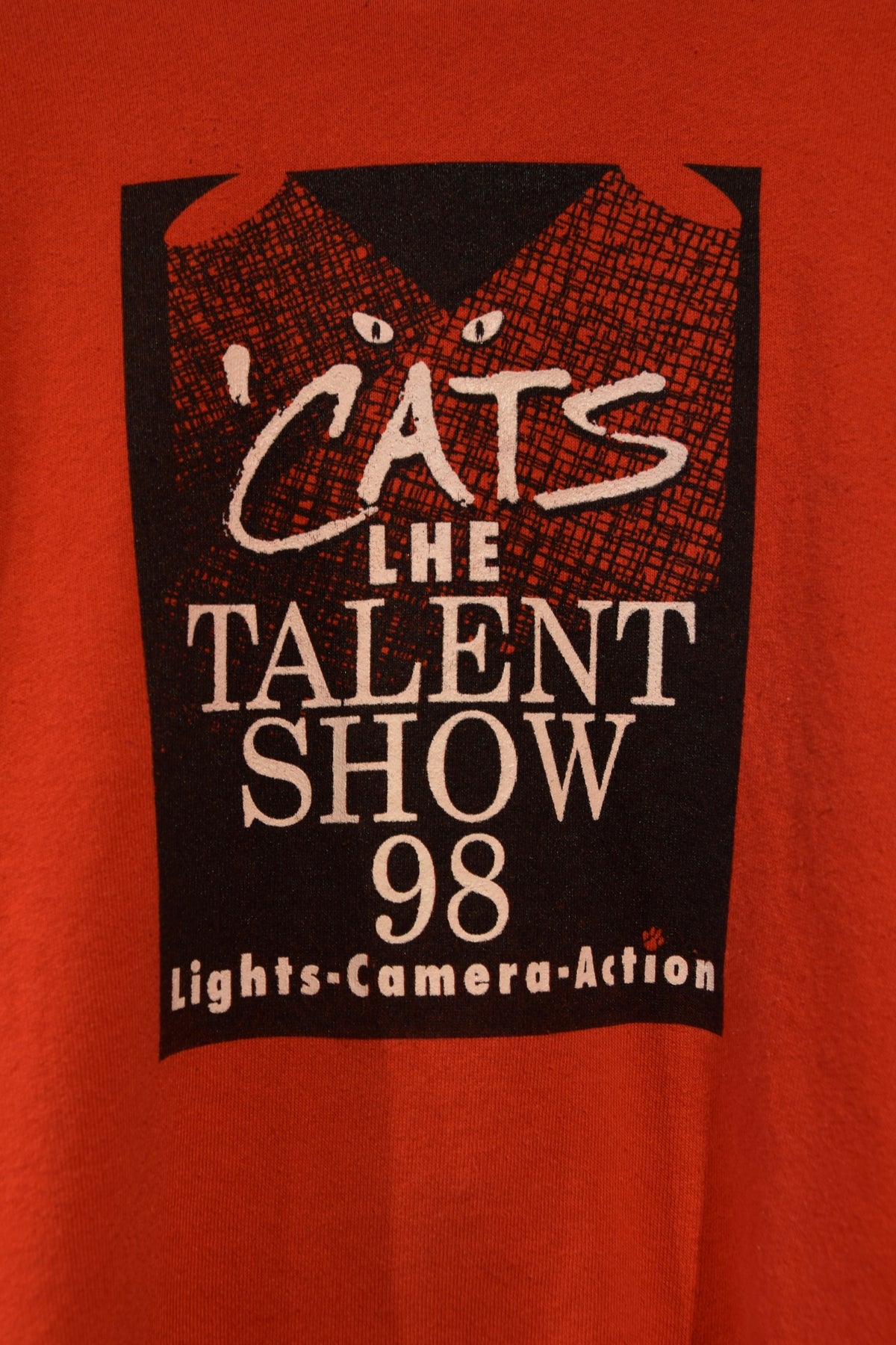 メンズヴィンテージ スウェット【FRUIT OF THE LOOM】1998 CAT’S THE TALENT SHOE 98 レッド
