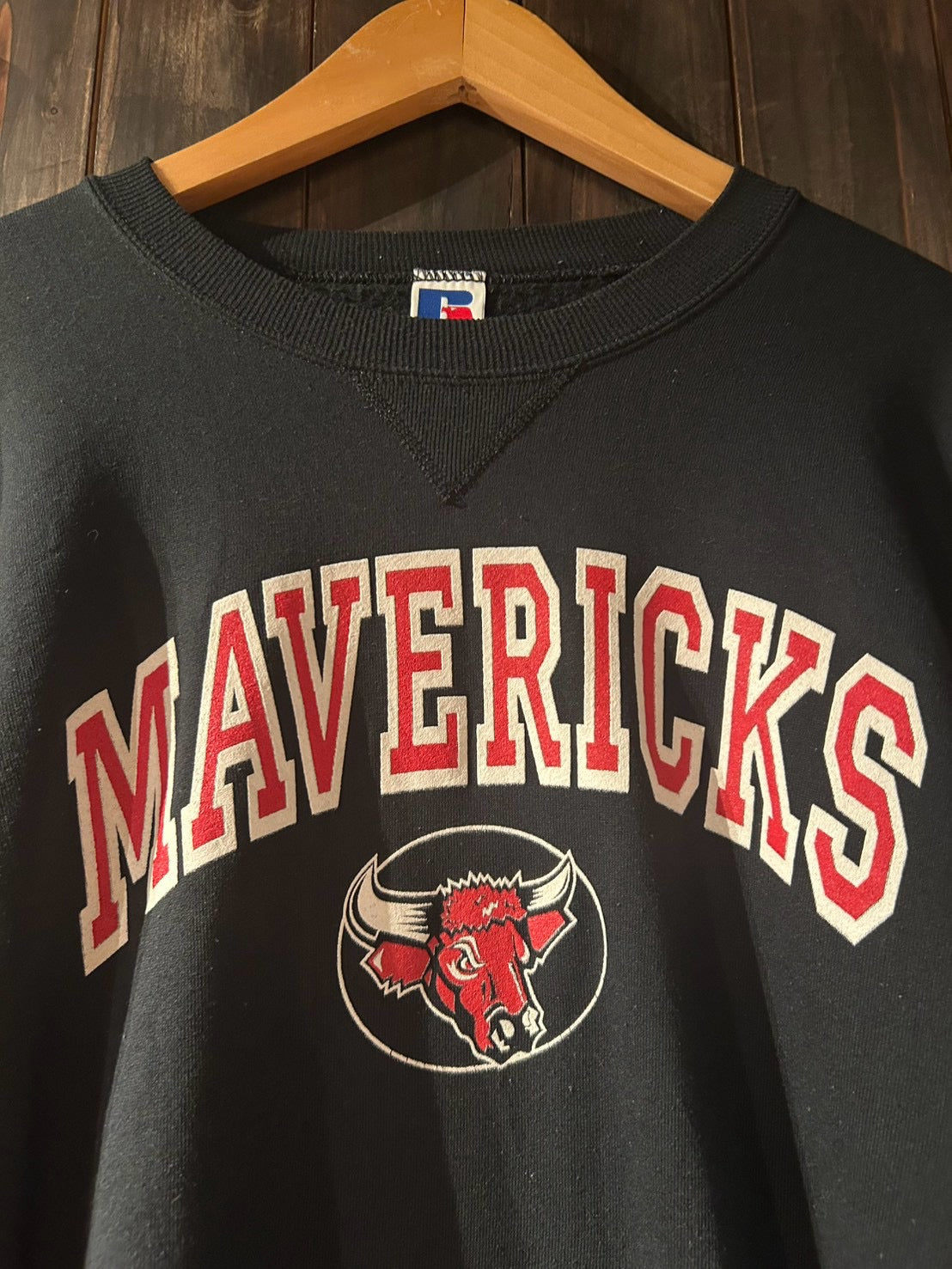 メンズヴィンテージ スウェット 【RUSSELL ATHLETIC】 MAVERICKS フロントデザイン ブラック