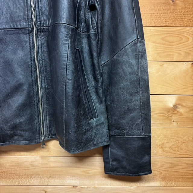 【DETAILS】 レザー シングルライダースジャケット ブラック