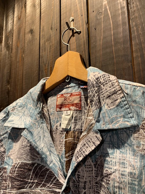 メンズヴィンテージ アロハシャツ 【RJC】リーフ ブルー