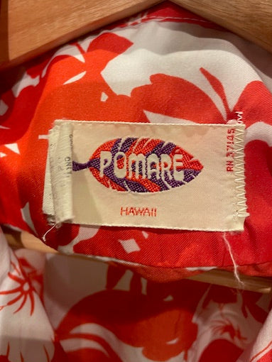 メンズヴィンテージ アロハシャツ 【pomare】ハイビスカス レッド