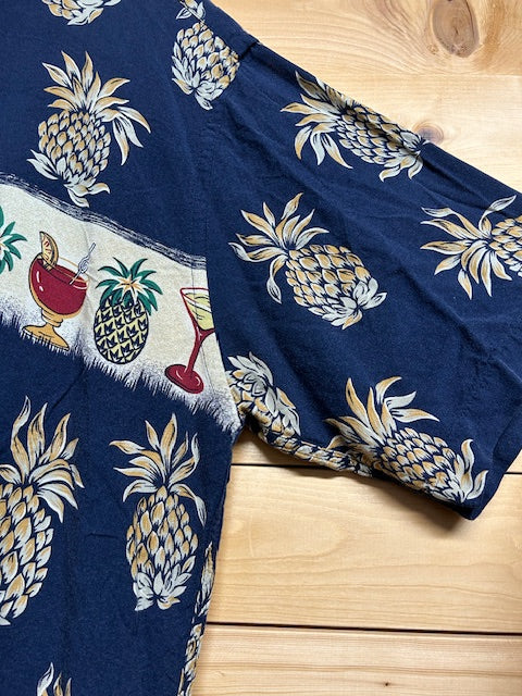メンズヴィンテージ アロハシャツ 【VANHEUSEN】パイナップル ブルー