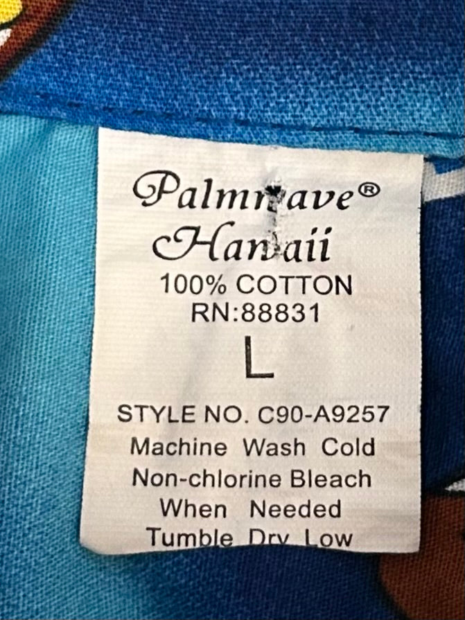メンズヴィンテージ アロハシャツ 【Palmwave Hawaii】ギター ブルー