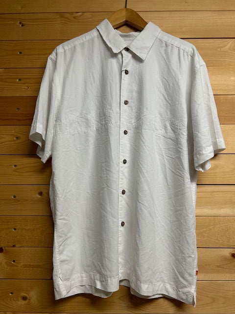 メンズヴィンテージアロハシャツ【Quiksilver】ヤシ 刺しゅう ホワイト