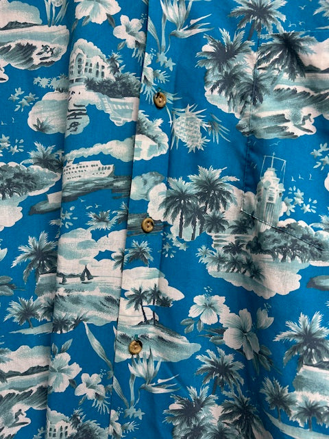 メンズヴィンテージアロハシャツ【HAWAII】 ビーチ ブルー