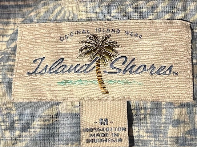 メンズヴィンテージ アロハシャツ 【Island Shores】総柄 ブルー