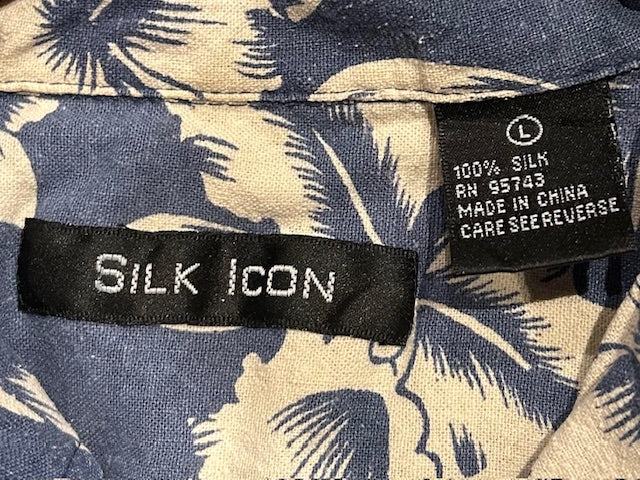メンズヴィンテージ アロハシャツ 【SILK ICON】ハイビスカス ブルー