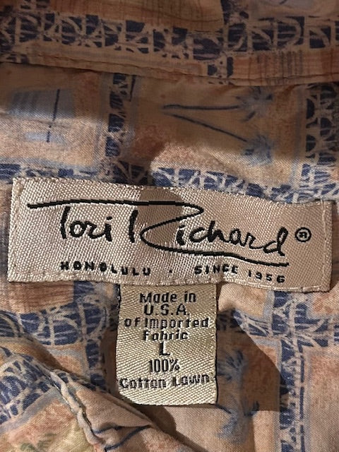 メンズヴィンテージ アロハシャツ 【Tori Richard】幾何学模様 ベージュ