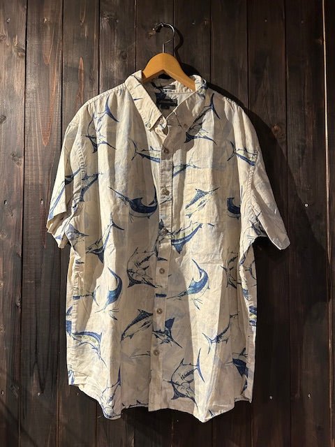 メンズヴィンテージ アロハシャツ 【Eddie Bauer】フィッシュ ホワイト