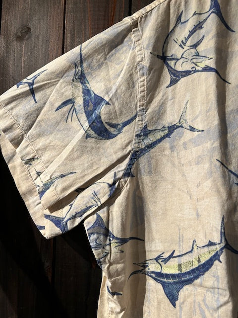 メンズヴィンテージ アロハシャツ 【Eddie Bauer】フィッシュ ホワイト
