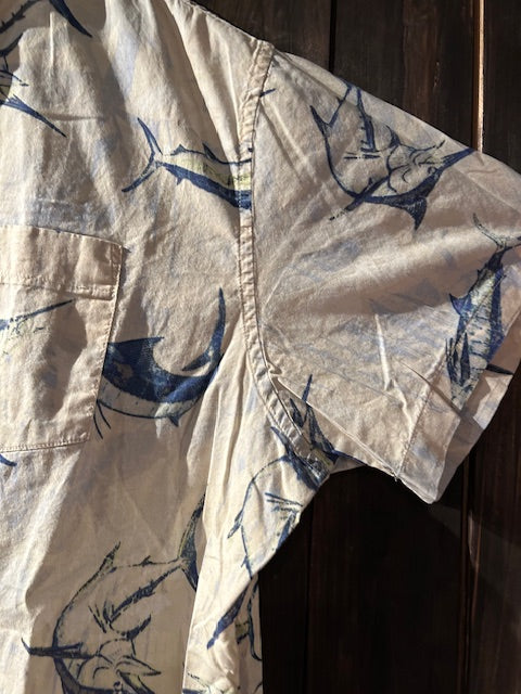 メンズヴィンテージ アロハシャツ 【Eddie Bauer】フィッシュ ホワイト