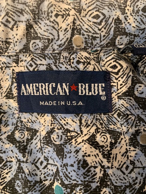 メンズヴィンテージ アロハシャツ 【AMERICAN BLUE】総柄 ブルー