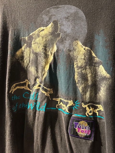 メンズヴィンテージ Tシャツ 【Touch Tone】 オオカミ フロントデザイン ブラック