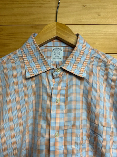 メンズヴィンテージ 長袖シャツ【Brooks Brothers】チェック ブルー オレンジ