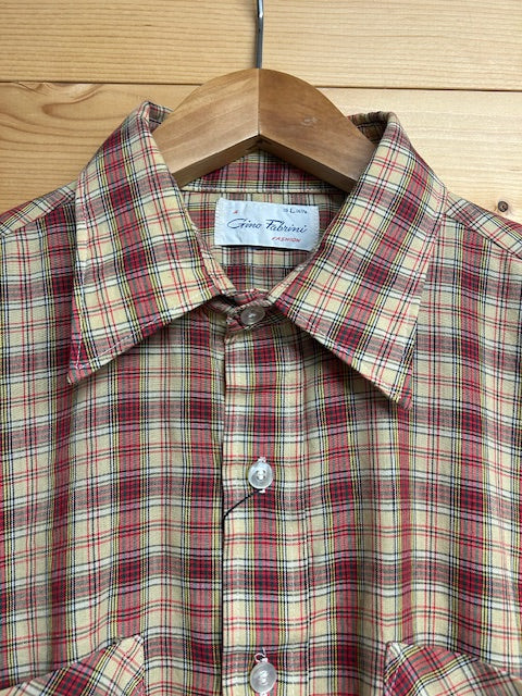 メンズヴィンテージ シャツ【Gino Fabrini Fashion】チェック ベージュ レッド