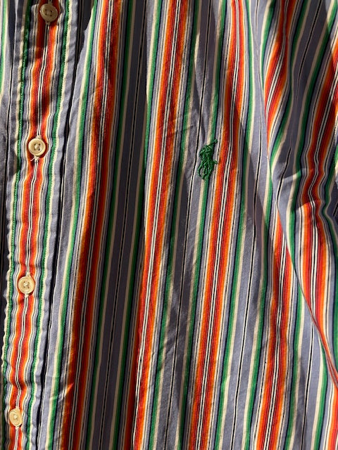 メンズヴィンテージ シャツ【Ralph Lauren】ストライプ ブルー オレンジ グリーン