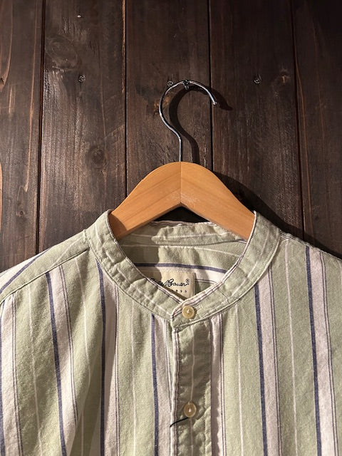 メンズヴィンテージ シャツ【Eddie Bauer】ストライプ ノーカラー グリーン