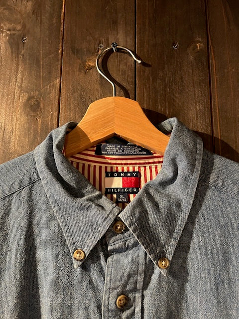 メンズヴィンテージ シャツ【TOMMY HILFIGER】無地 ブルー