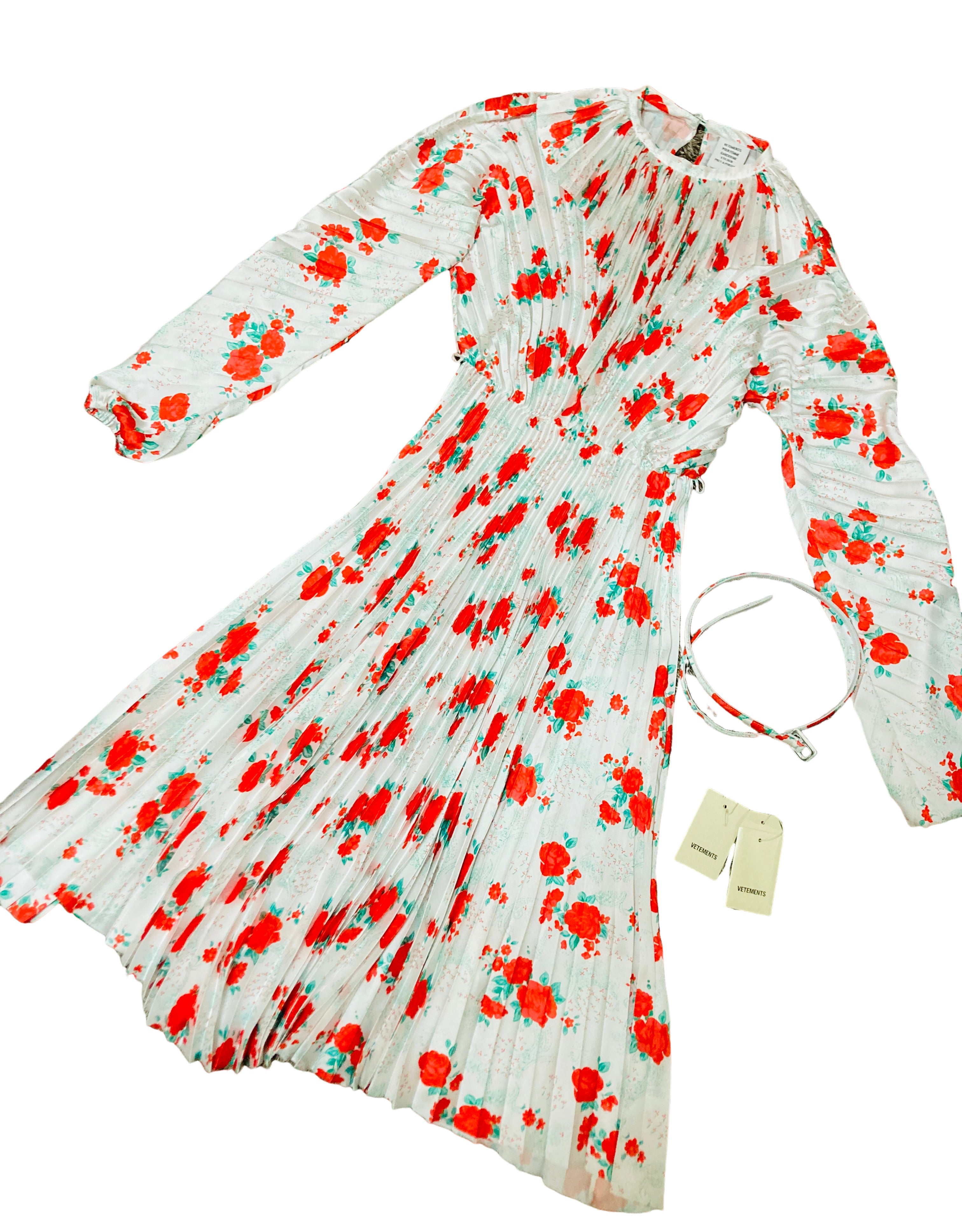 ヴェトモン プリーツ 花柄ワンピース