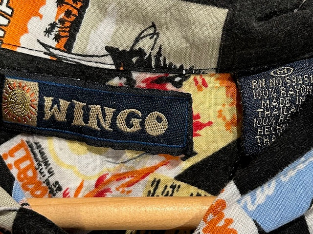 メンズヴィンテージ アロハシャツ 【WINGO】ステッカーデザイン ブラック