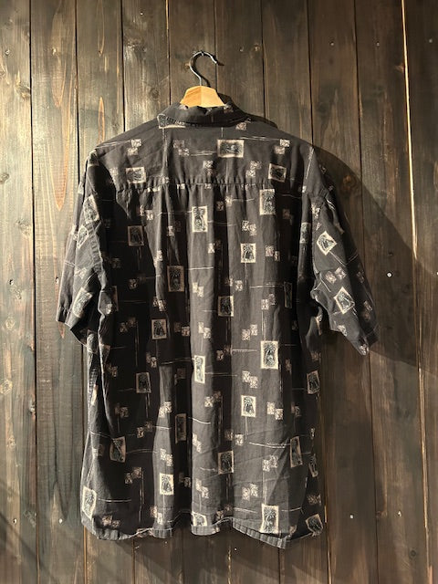 メンズヴィンテージ アロハシャツ 【pierre cardin】ヤシ パイナップル ブラック
