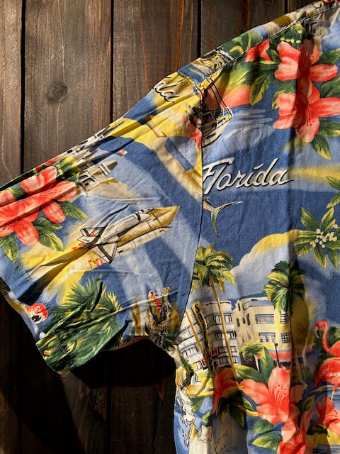 メンズヴィンテージ アロハシャツ 【PARADISE FOUND】ビーチ ブルー