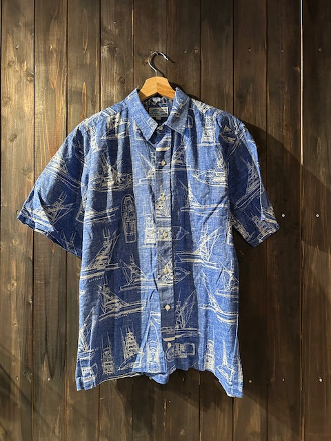 メンズヴィンテージ アロハシャツ 【BLUE WATER WEAR】ヨット ブルー