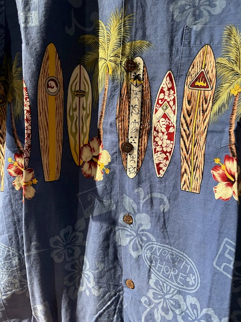 メンズヴィンテージ アロハシャツ 【HAWAIIAN RESERVE COLLECTION】サーフボード ブルー