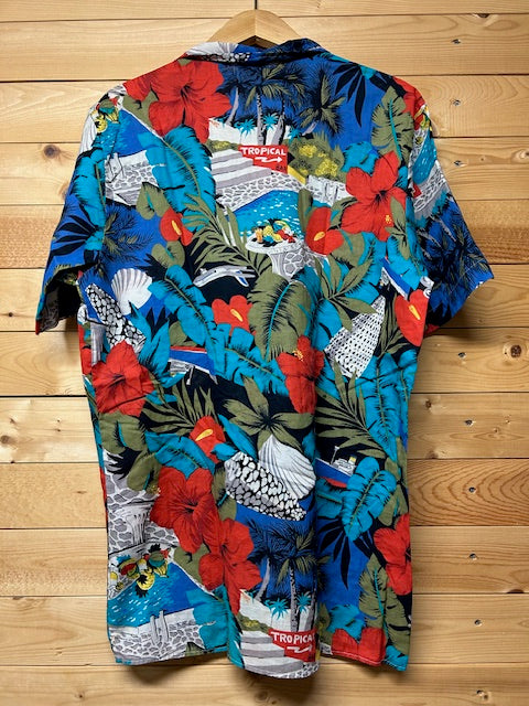 メンズヴィンテージ シャツ 【Coolers by Wrangler】80s ハイビスカス ブルー