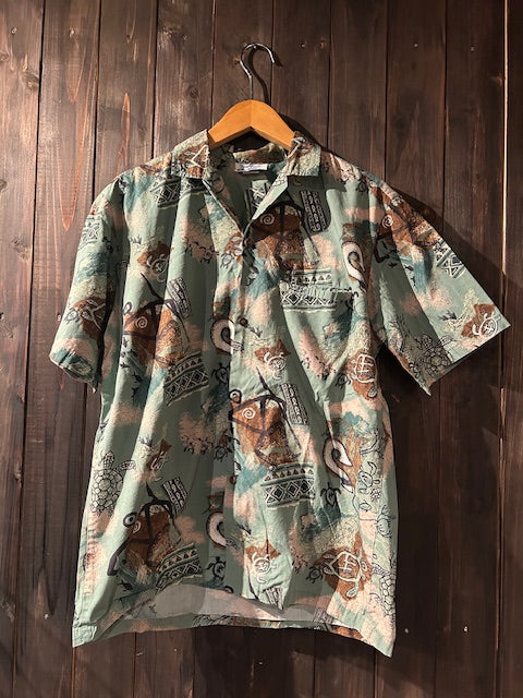 メンズヴィンテージ アロハシャツ 【Hawaii】 総柄 ブルー